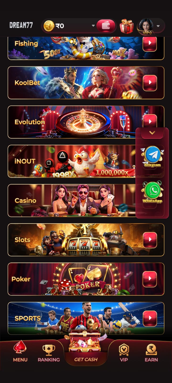 Dream77 Game popular online games and categories
