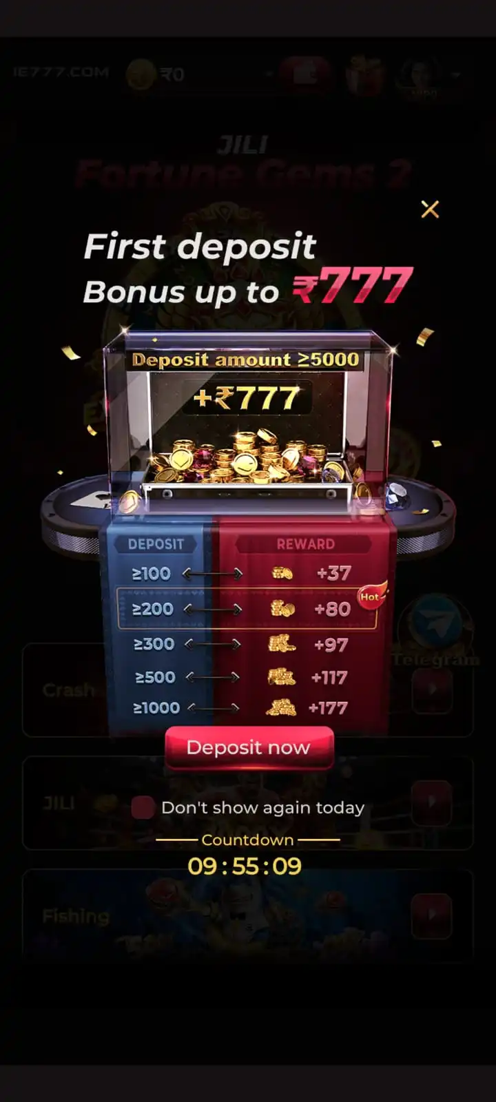 IE777 Game Android gaming and account screen