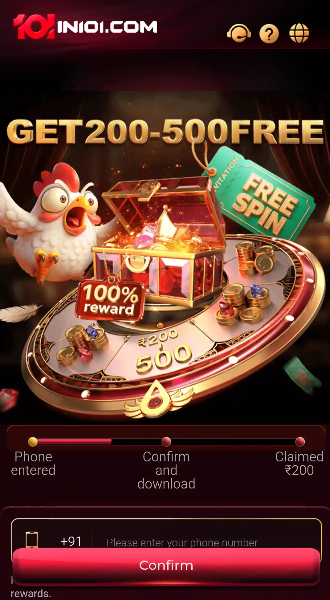 IN101 Game APK and Android access screen