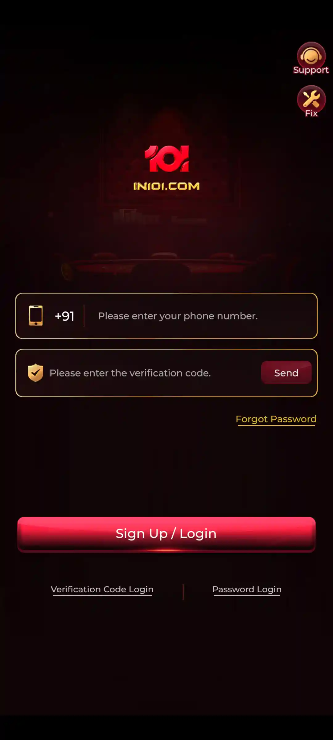IN101 Login and mobile account screen