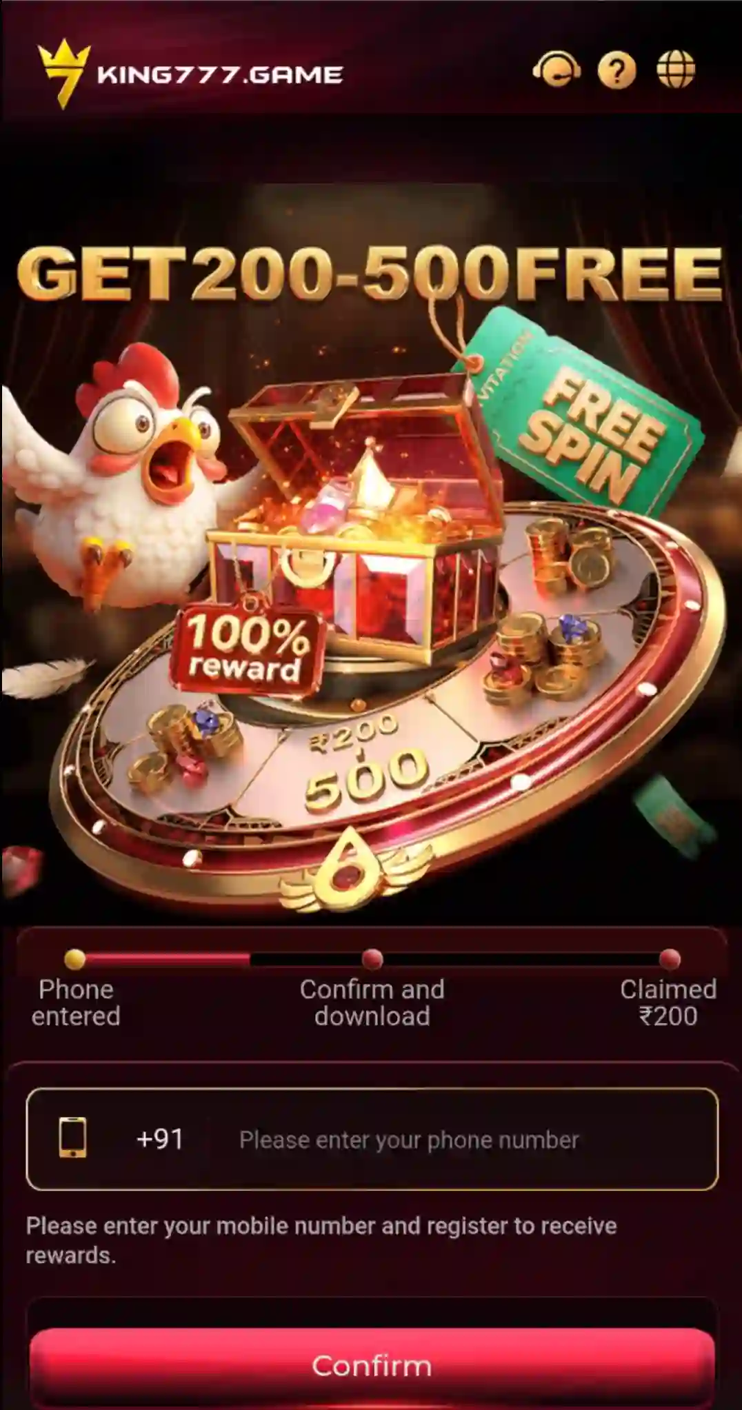 KING777 Game Download and APK screen